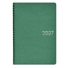 Еженедельник дат. 2027г. А5 80л "Гоутскин" оливовый, кожзам, мягк. переплет, евроспираль, тисн.фольгой, офсет, справ.мат-лы, закругл.углы, инд.уп