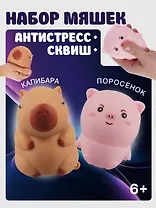 Набор Антистресс мяшка Капибара (упаковка) (15-2255-8788)+Антистресс мяшка Поросенок в пластиковой коробке (упаковка) (3+) (15-02618-4744)