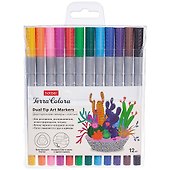 Маркеры для скетчинга «Terra Colora» двусторонние на водной основе с линером и кистью, 12 цветов, Hatber - 2