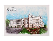 Открытка Тюмень тушь акварель Архитектурно-строительный университет