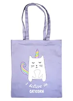 Сумка-шоппер I belive in caticorn, серая текстиль, 40х32см (СК2020-57)