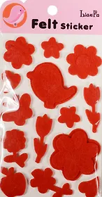 Стикеры фетровые однослойные и двухслойные на подложке в пакете с подвесом, птицы и цветы (11-219