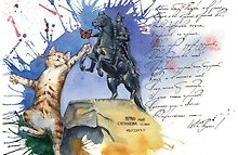 Открытка 10*15 СПб Коты Медный всадник