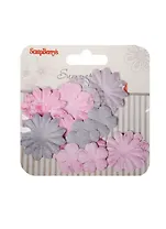 Набор принтованных бумажных цветочков 25мм, 30мм, 38мм Летняя радость, Пионы, 24шт