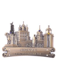 Магнит фигурный металлический "Псков" цвет бронза