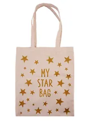Сумка-шоппер "My star bag" бежевая, текстиль, золотой глиттер, 40*32/35см, СК2020-47