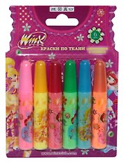 Краски по ткани 06цв 07мл "WINX CLUB" светящиеся в темноте, блистер, WINX