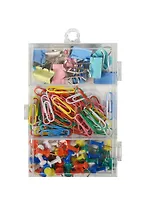 Набор канцелярский: зажимы 10шт.цветные, скрепки 60шт.цв.винил, кнопки гвоздики 50 шт.цветные