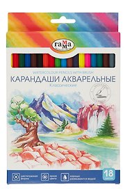 Карандаши цветные акварельные с кистью «Классические», ГАММА, 18 цветов