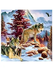 Алмазная мозаика MAZARI Семья волков в горах , 30х30см (рама 28.8х28.8 см) частичная выкладка, стразы разного размера