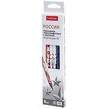 Карандаши ч/гр 06шт "Россия" НВ, с ластиком, черн.дерево, подвес, Hatber