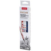 Карандаши ч/гр 06шт "Россия" НВ, с ластиком, подвес, Hatber