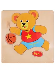 Деревянная пазл-рамка фигурная Рыжий кот Медвежонок баскетболист (11эл.) 15х15см ИД-9980