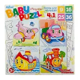 Пазлы для малышей Арт.6281  Пазл 4 в 1 "Веселые машинки"