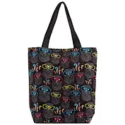 Сумка-шоппер на молнии Совы в очках на черном фоне, 38*35см (текстиль, флис)