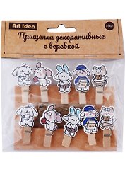 Прищепки декоративные с верёвкой «Зверюшки», 10 штук, Art idea