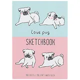 Скетчбук А5 100л "Смешные мопсы" белый офсет, 100г/м2, твердый переплет