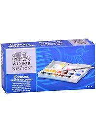 Краски акварельные "Cotman" 12 цв, мал.кюв., компактная кисть, пласт.кор., Winsor&Newton