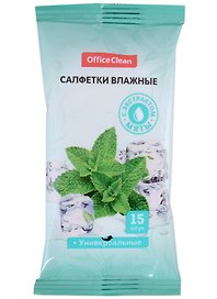 Влажные освежающие салфетки «OfficeClean», 15 шт, с экстрактом мяты, OfficeSpace