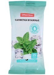 Влажные освежающие салфетки «OfficeClean», 15 шт, с экстрактом мяты, OfficeSpace