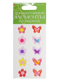 Декоративные элементы из акрила Набор №14 «Бабочки и цветочки», Hobby Time, 10 штук