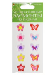 Декоративные элементы из акрила Набор №14 «Бабочки и цветочки», Hobby Time, 10 штук