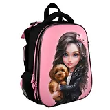 Ранец "Брюнетка с собачкой" 2 отделения, 27*37*13 см, 3 кармана