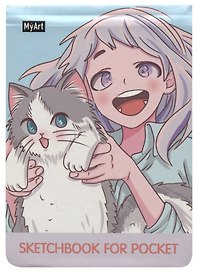 Скетчбук А6 48л "Sketchbook for Pocket. Милый котик аниме" белый офсет, резинка, тв.обложка