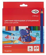 Карандаши цветные 12 цветов "Мультики" трехгранные, с точилкой