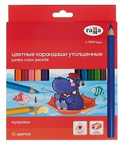 Карандаши цветные 12 цветов "Мультики" трехгранные, с точилкой