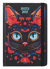 Скетчбук А5 80л "КОТ ЛЯ РУС" 100г/м2, тв.обложка, выб.лак, резинка, мат.ламинация