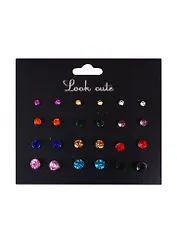 Бижутерия Пусеты в наборе, 12 пар Стразы микс (упаковка)