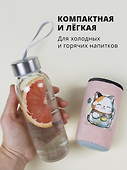 Бутылка в чехле велюр Котик Манэки-нэко (бэби) (стекло) (300мл)(12-7599-MN1) - 2