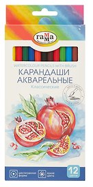 Карандаши цветные акварельные с кистью «Классические», ГАММА, 12 цветов
