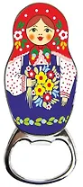 Сувенир, АКМ, Открывашка-магнит "Матрешка синяя с красн.платком" 006-34-04