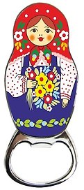 Сувенир, АКМ, Открывашка-магнит "Матрешка синяя с красн.платком" 006-34-04