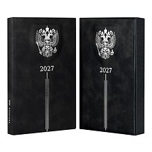 Ежедневник дат. 2027г. А5 176л "Тиволи" черный, кожзам, тв.переплет, тисн.фольгой, офсет, 3D-дизайн, справ.мат-лы, 2 ляссе, инд.уп