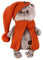 Мягкая игрушка Басик в вязаной  шапке и шарфе (19 см) (Ks19-075)