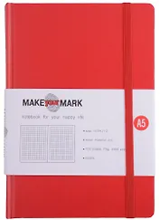Книга для записей А5 100л кл. "Make your mark" красн.тв.переплет, тонир.блок, резинка, ляссе, инд.уп.