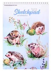 Скетчбук А4 20л Ёжики" акварельная, 200г/м2, обложка картон, гребень