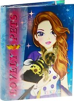 Альбом д/творч. Lovely Pets (Tz 15524) (6 цв. карандаш., 4 фломаст., 40 стр. с контур., 3 стр. накл., 2 трафар.) (Kids creative) (3+) (папка)