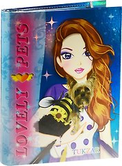 Альбом д/творч. Lovely Pets (Tz 15524) (6 цв. карандаш., 4 фломаст., 40 стр. с контур., 3 стр. накл., 2 трафар.) (Kids creative) (3+) (папка)