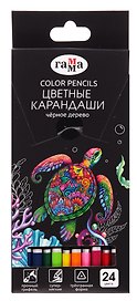 Карандаши цветные 24цв "Классические" черн. дерево, заточ., к/к, подвес, Гамма