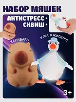 Набор Антистресс мяшка Утка в жилетке желтая+Антистресс мяшка Капибара (упаковка) (15-2255-8788)