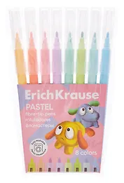 Фломастеры 8 цветов "Jolly Friends Pastel" смываемые, Erich Krause