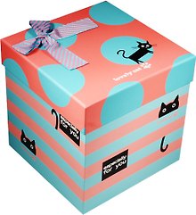 Коробка подарочная "Cat" розовая с голубым 12,5*12,5*12,5см