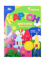 Картон цветной 08цв 08л А4 "Разноцветные домики" с рисунком, карт.папка