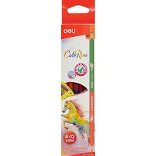 Карандаши цветные двусторонние, Deli, 12 цветов, 6 штук