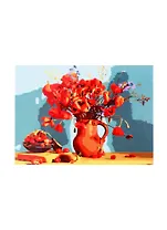 Набор д/творчества Рыжий кот Холст с красками 22х30см по номерам Маки в глиняном кувшине HS408