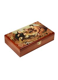 Игра Домино в деревянной шкатулке Охотники на привале (21х13х5) (123-083)